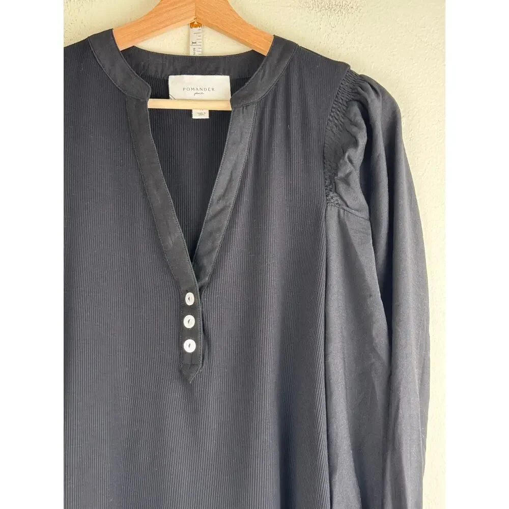 Tuckernuck Black Puff-Sleeve Henley Top